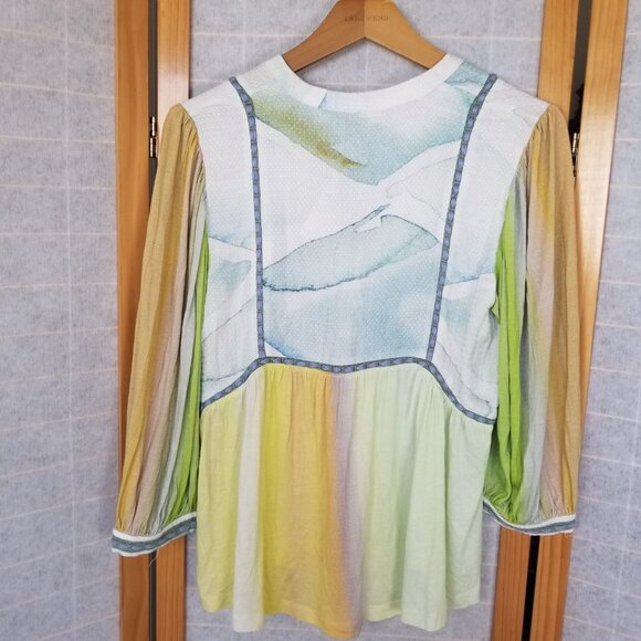New MSRP $98 Anthropologie Peasant Blouse Size XS BLNK Artsy Watercolor Eclectic - Picture 3 of 8